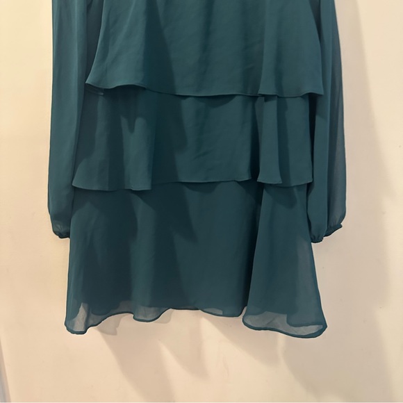 Zara Emerald Bottle Green Chiffon Tiered Ruffle Mini Size XS Dress - Picture 8 of 14
